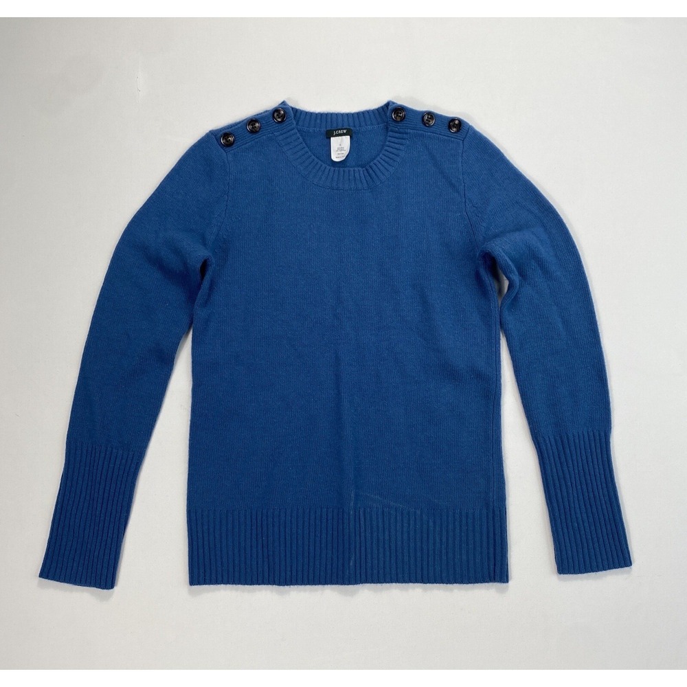 J. Crew Women Small Blue Wool Cashmere Blend Pullover Sweater Shoulder Buttons